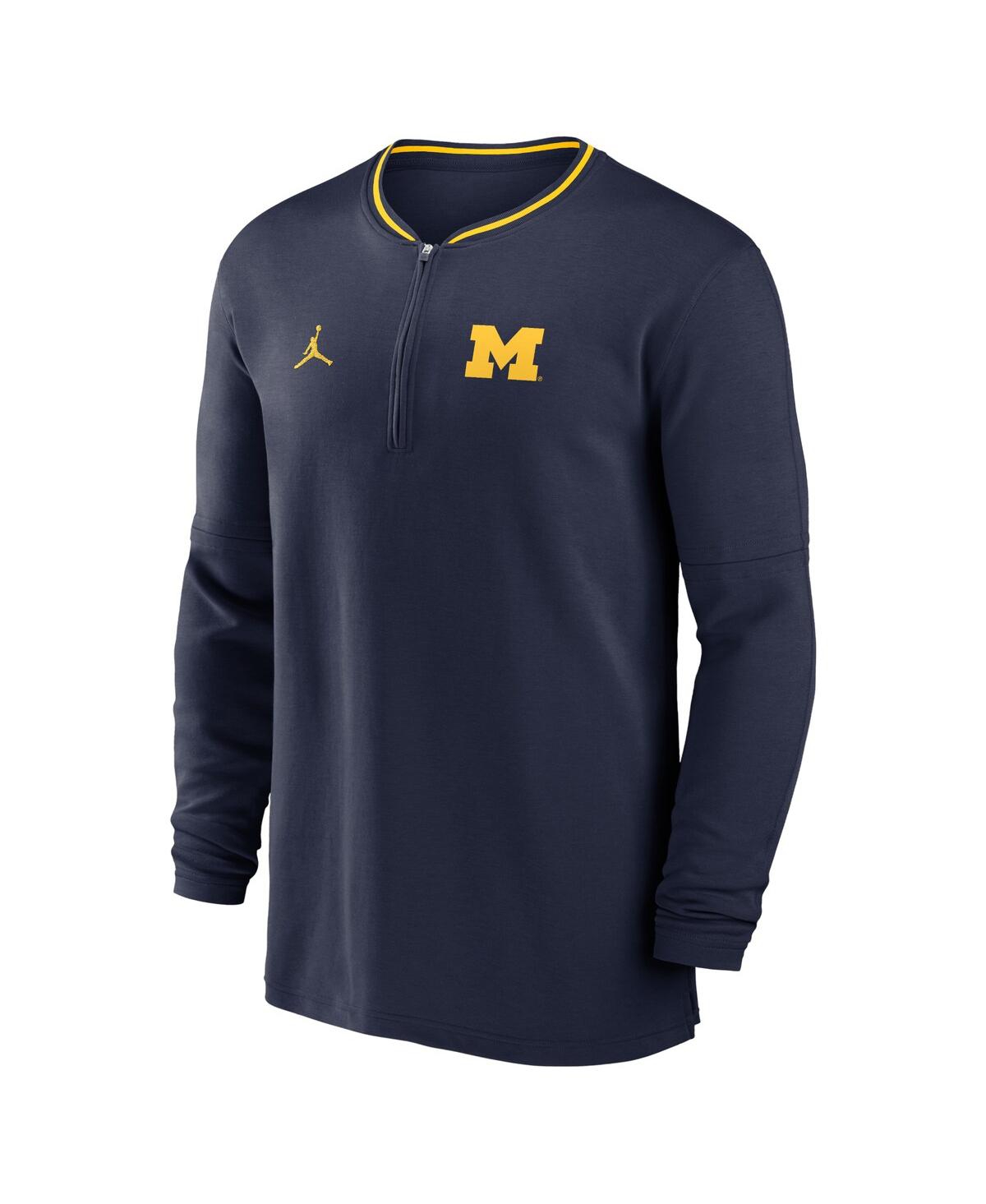 Jordan Men's Navy Michigan Wolverines 2024 Sideline Coach Performance Half-zip Long Sleeve Top In Navy,maize
