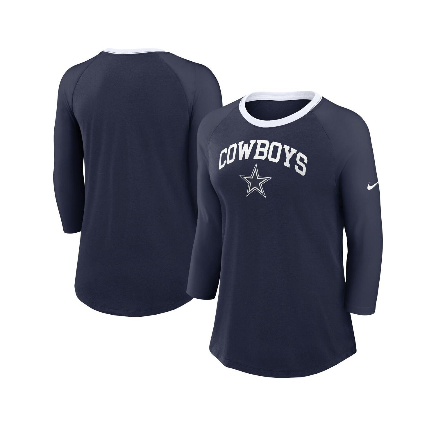 Women's Navy Dallas Cowboys Raglan 3/4 Sleeve T-Shirt