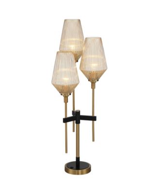 Axiom Modern Table Lamp 39" Tall Brass Black Metal Champagne Ribbed Glass Shade for Bedroom Living Room Bedside Nightstand Office