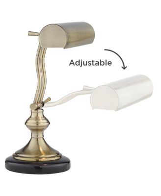 Traditional Piano Banker Desk Lamp Adjustable 12" High Black Marble Base Antique Brass Shade for Office Table