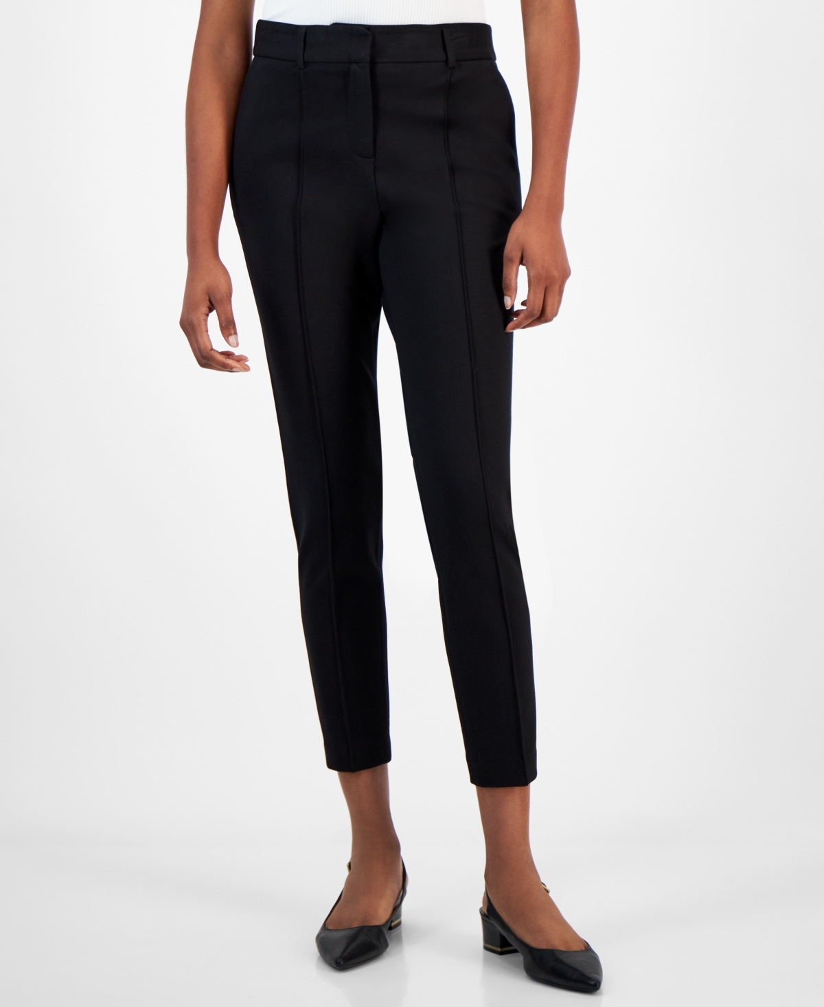 Women's Ponte Seamed-Front Ankle Pants - Olive