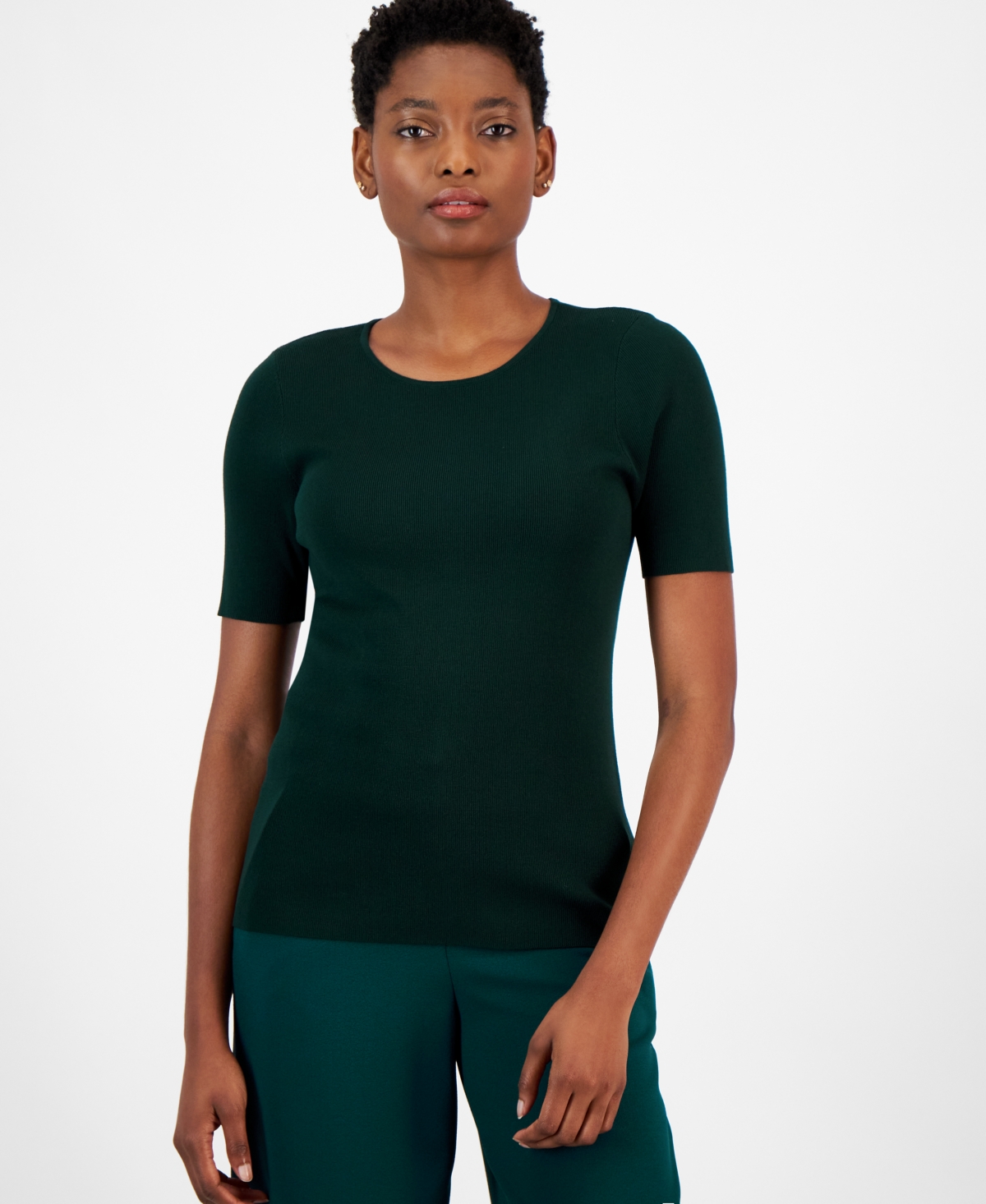 Women's Short-Sleeve Ribbed Top - Espresso