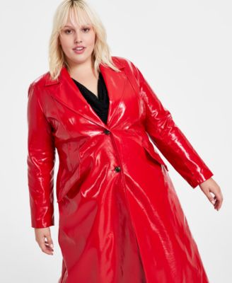Bar III Trendy Plus Size Faux-Leather Trench Coat, Created for Macy's