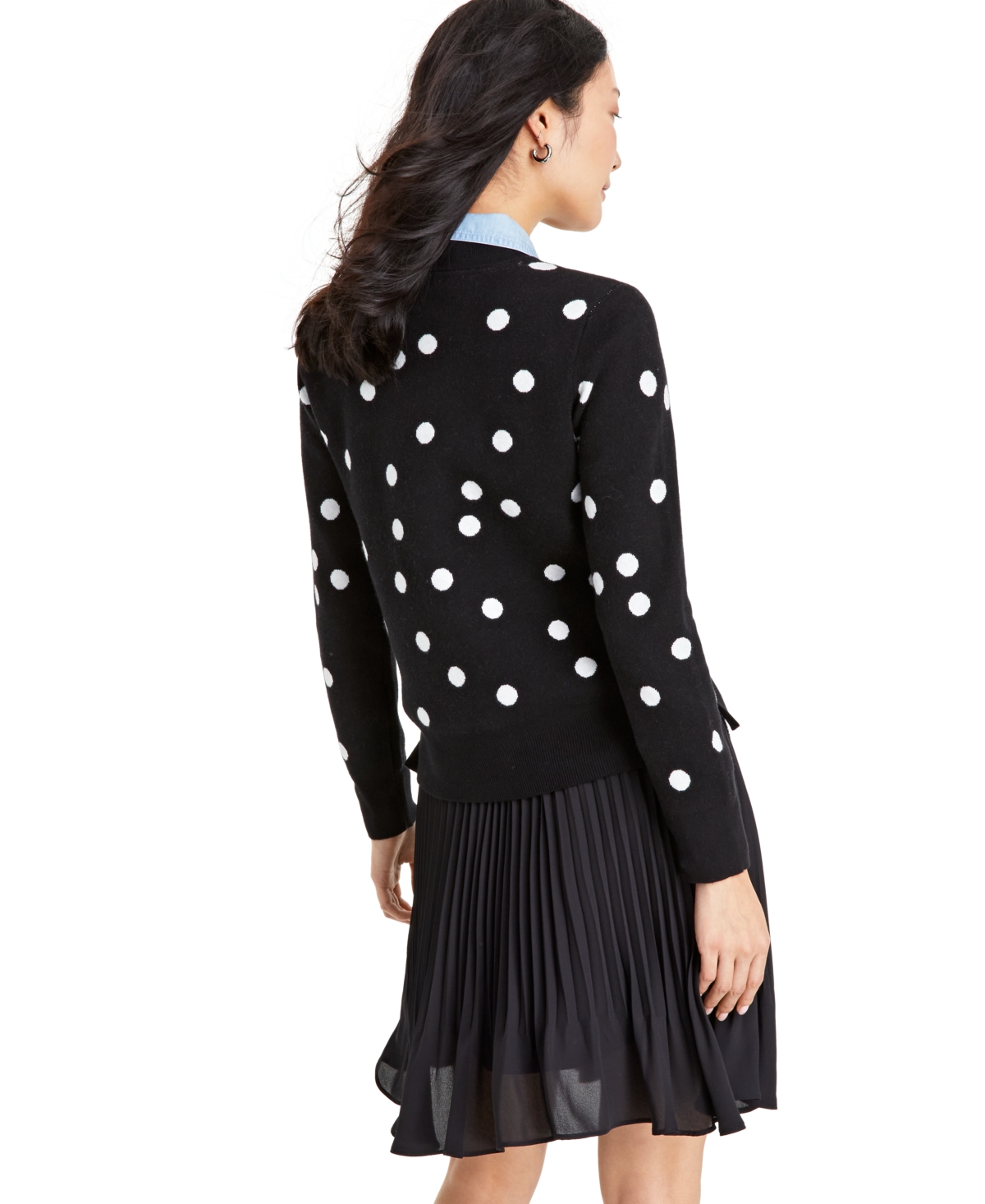 Shop On 34th Women's Crewneck Long-sleeve Sweater, Created For Macy's In Black Dot