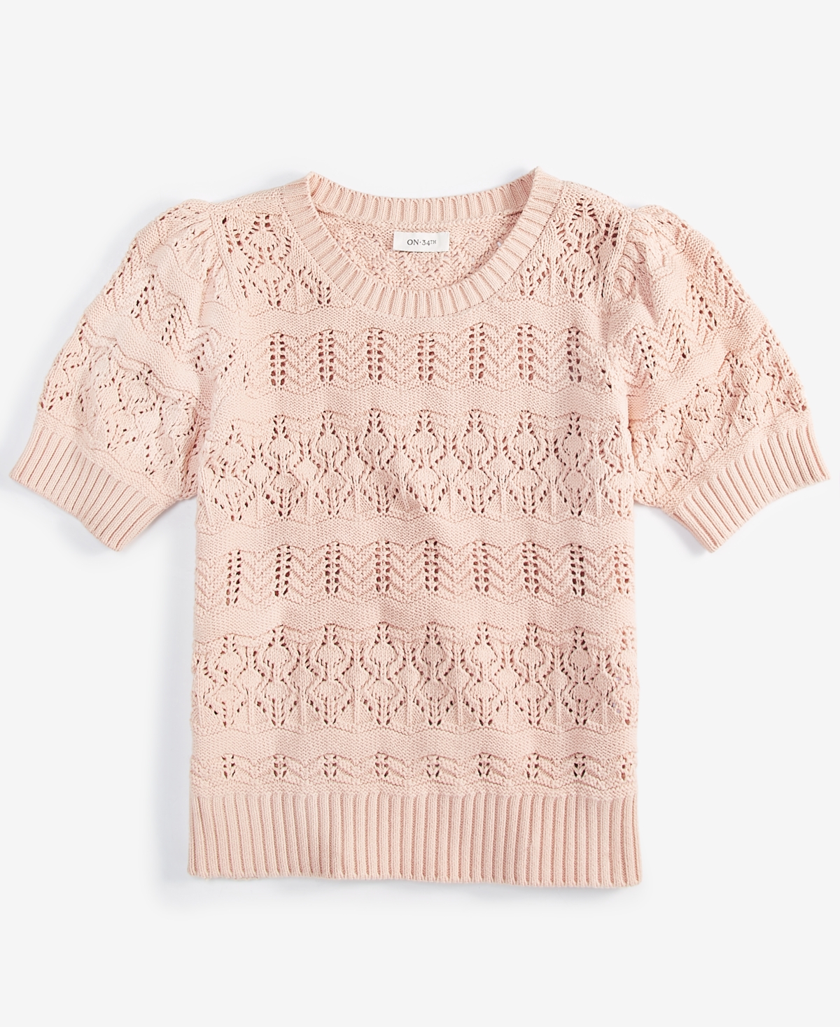 On 34th Women's Pointelle-Knit Short-Sleeve Sweater, Created for Macy's