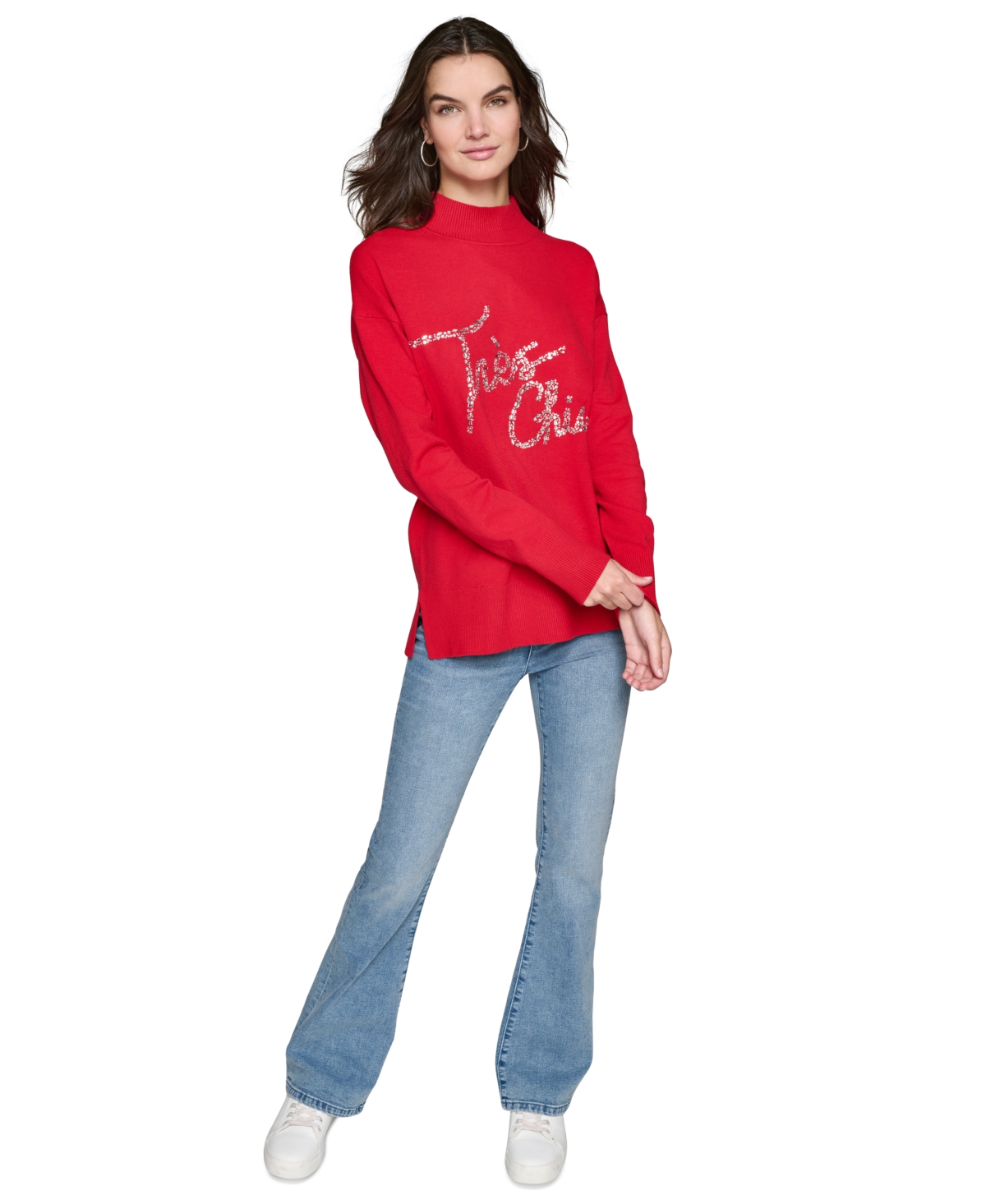 Karl Lagerfeld Paris Women's Embellished Graphic Mockneck Sweater