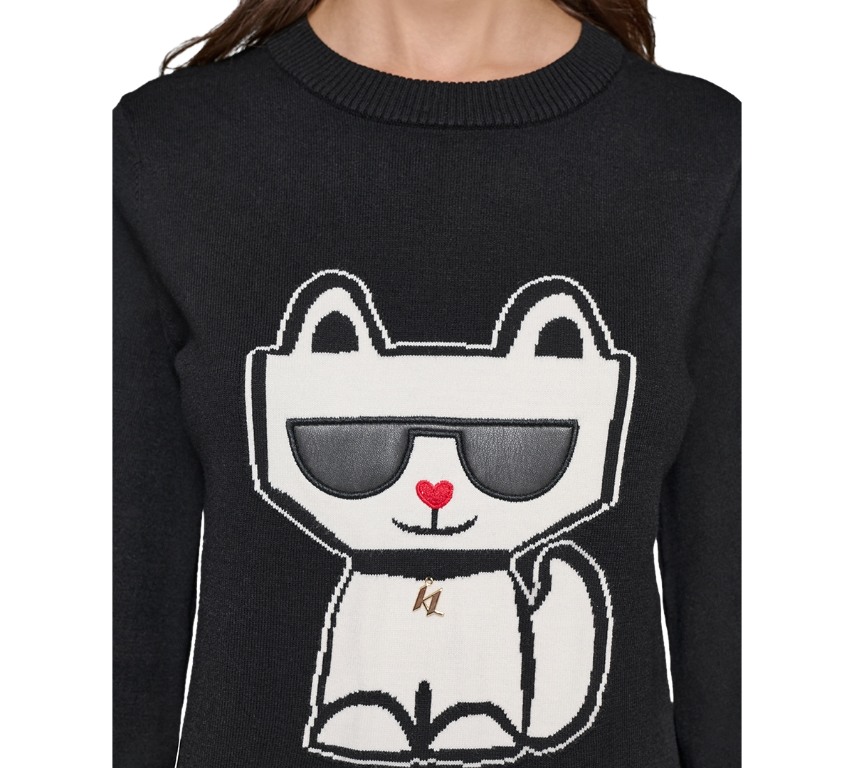 Karl Lagerfeld Paris Women's Petite Choupette Crewneck Sweater