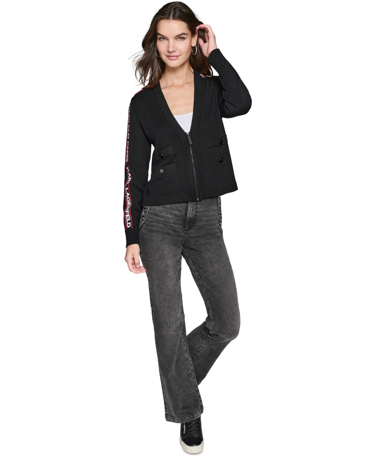 Karl Lagerfeld Paris Women's Logo-Tape Cardigan