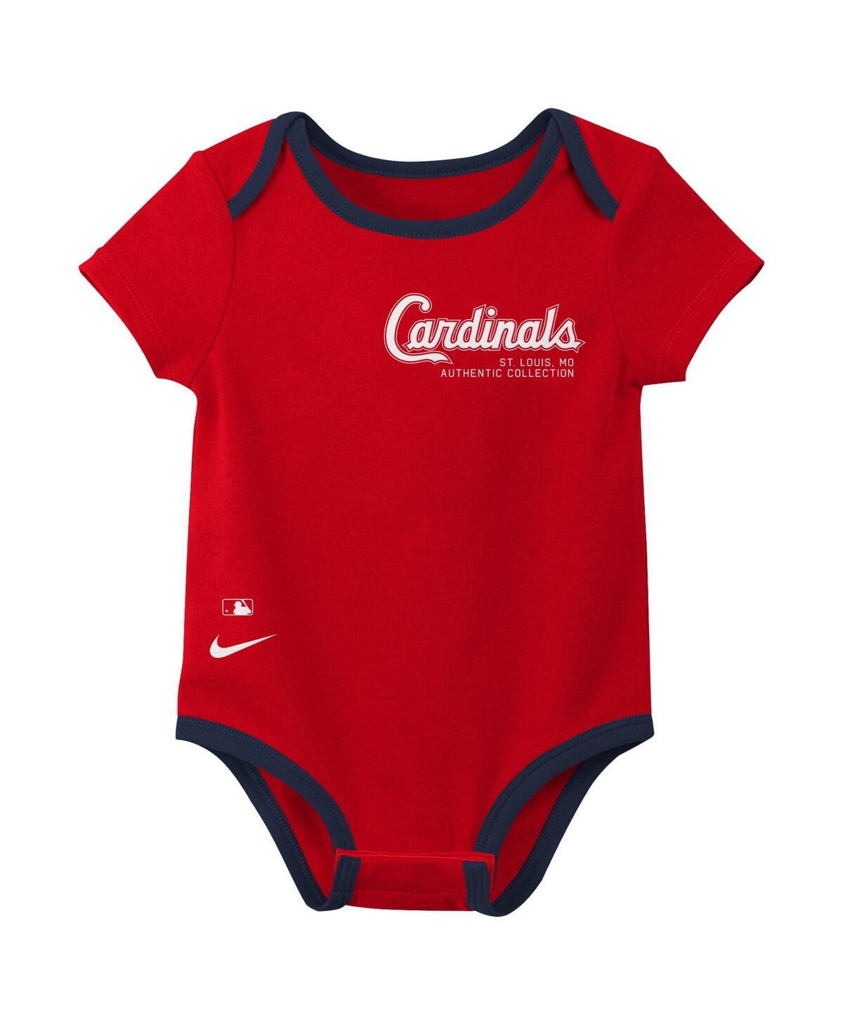 Nike Baby Boys And Girls St. Louis Cardinals Authentic Collection Three-pack Bodysuit Set In Multi