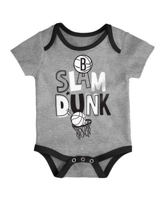 Baby Boys and Girls Black/White/Gray Brooklyn Nets Slam Dunk 3-Piece Bodysuit Set