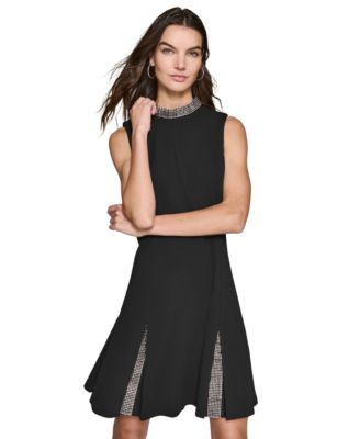 KARL LAGERFELD PARIS - Women's Rhinestone-Trim Pleated Dress