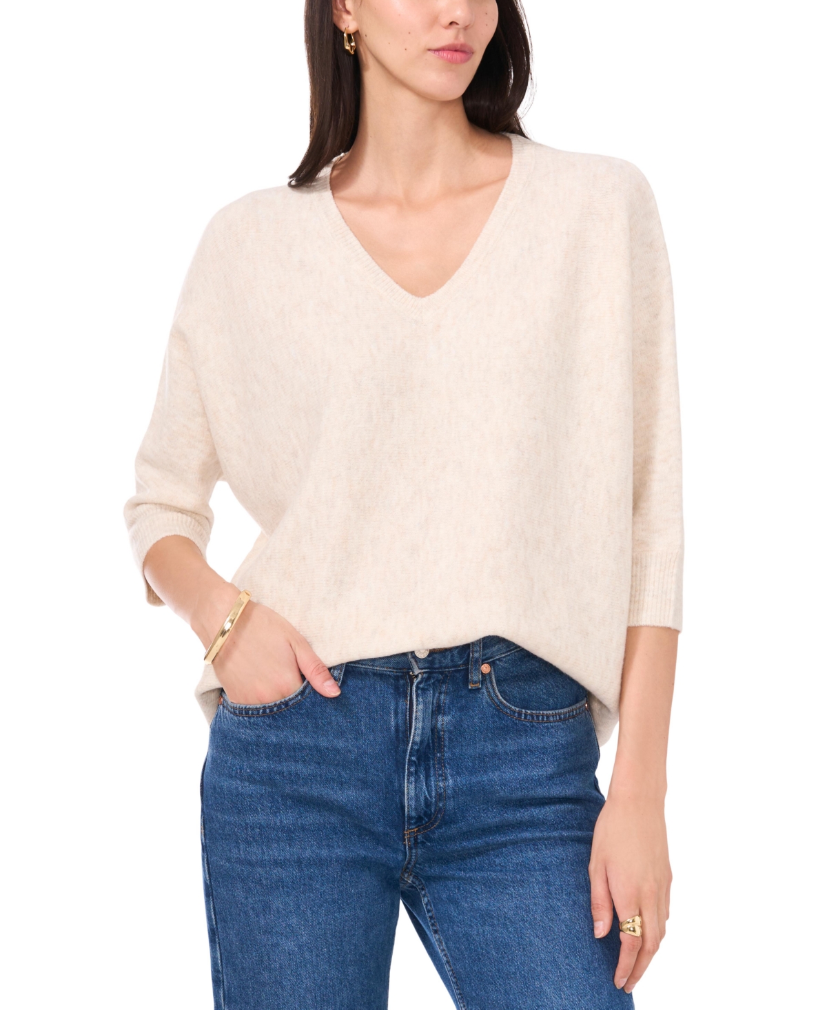 Vince Camuto Women's V-neck Dolman-sleeve Sweater In Malted