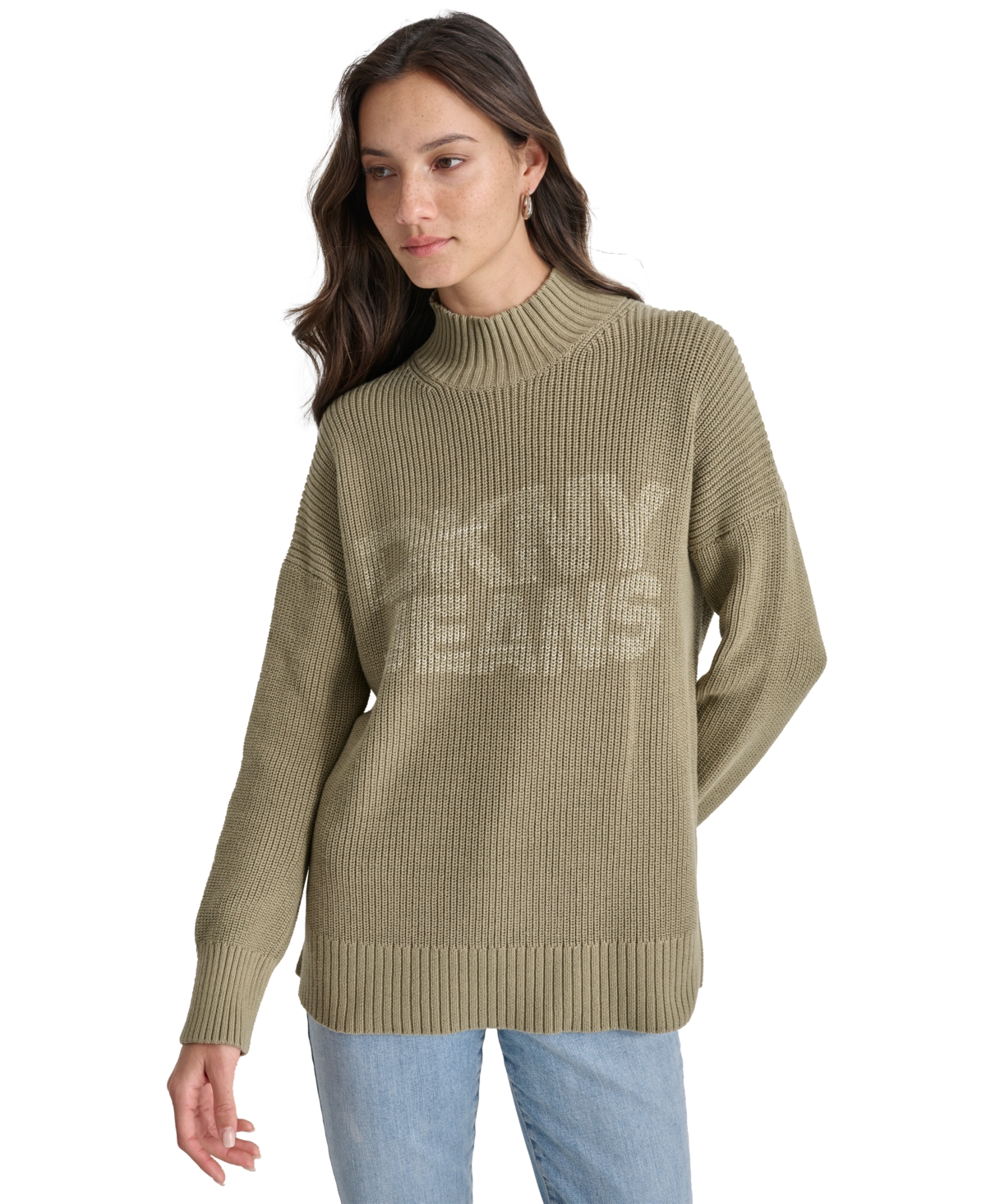 Dkny Jeans Women's Mock Neck Logo Sweater