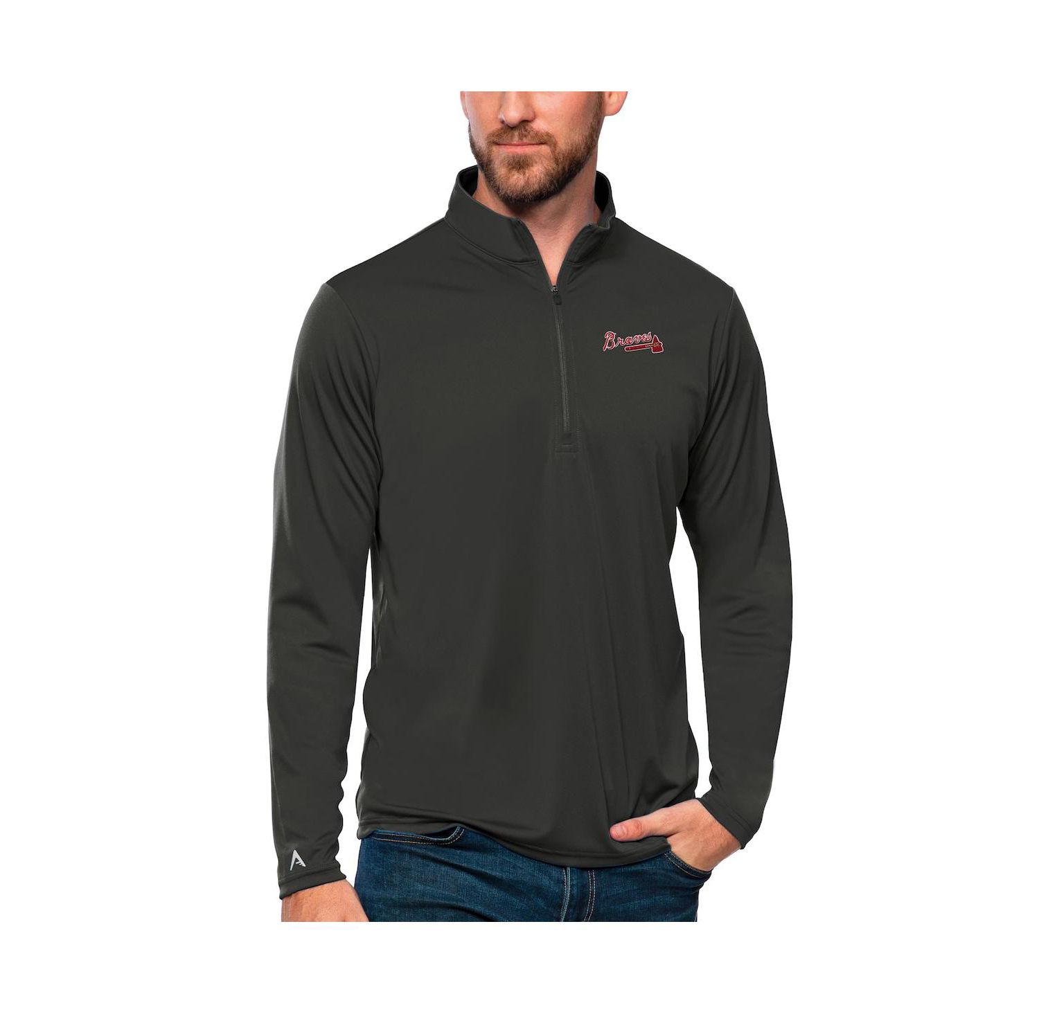 Men's Charcoal Atlanta Braves Tribute Quarter-Zip Pullover Top