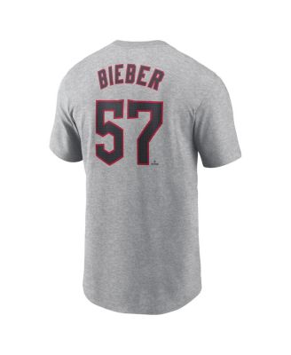 Men's Shane Bieber Gray Cleveland Guardians Fuse Name Number T-Shirt