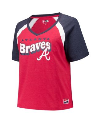 Women's Red Atlanta Braves Plus Size Raglan V-Neck T-Shirt