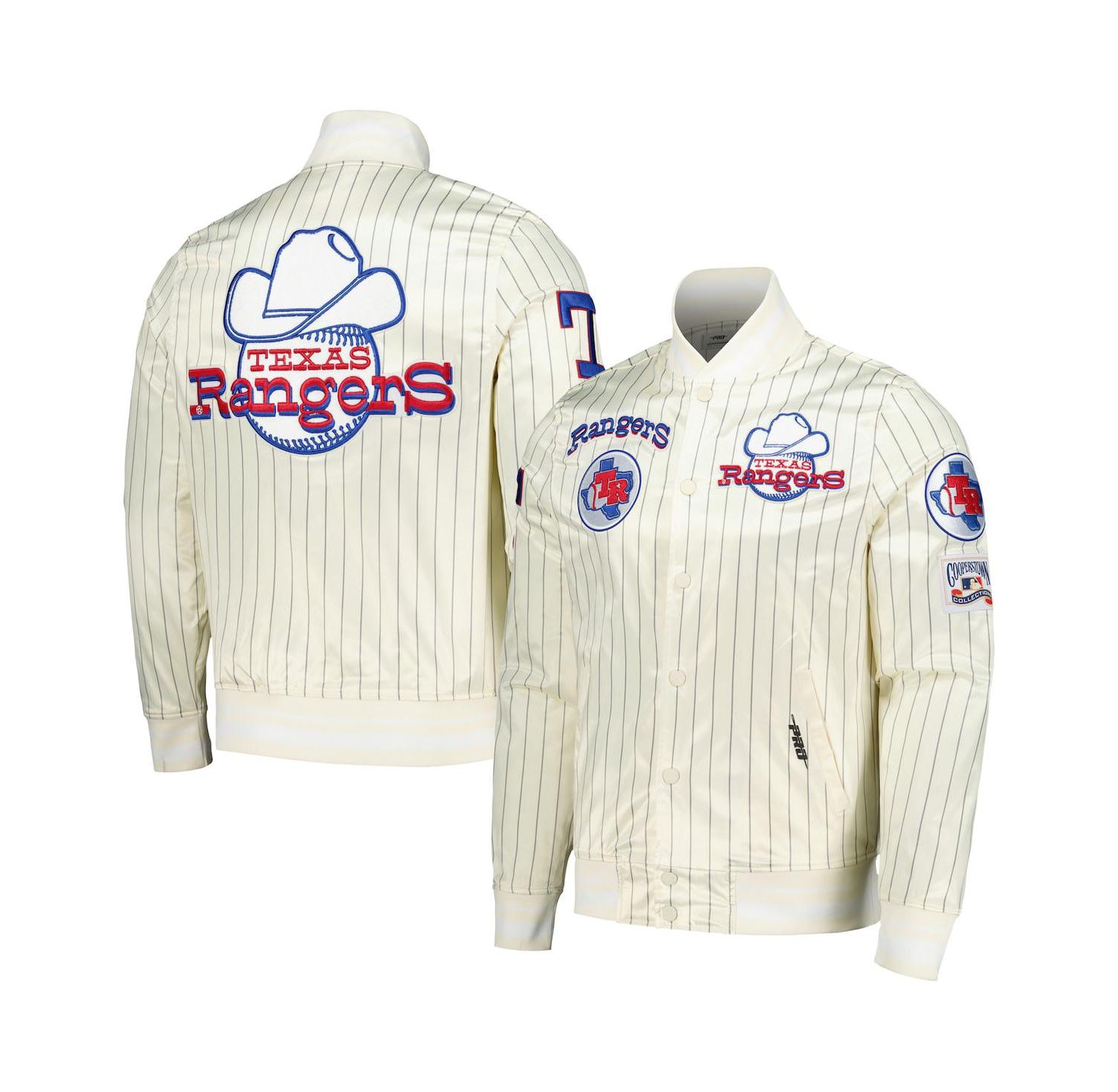 Men's Cream Texas Rangers Cooperstown Collection Pinstripe Retro Classic Satin Full-Snap Jacket