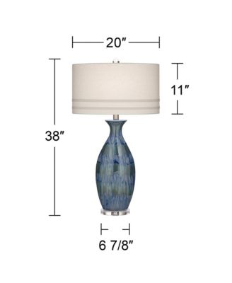 Annette Coastal Table Lamp 38" Tall Blue Ceramic Drip Vase Off White Oval Shade for Bedroom Living Room Bedside Nightstand Office