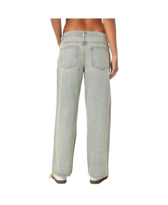 Womens Petite Magda Low Rise Acid Wash Jeans