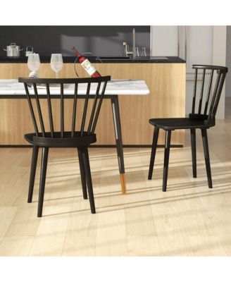 Rubber Wood Windsor Dining Chairs Set of 2 with Spindle Back for Living Room