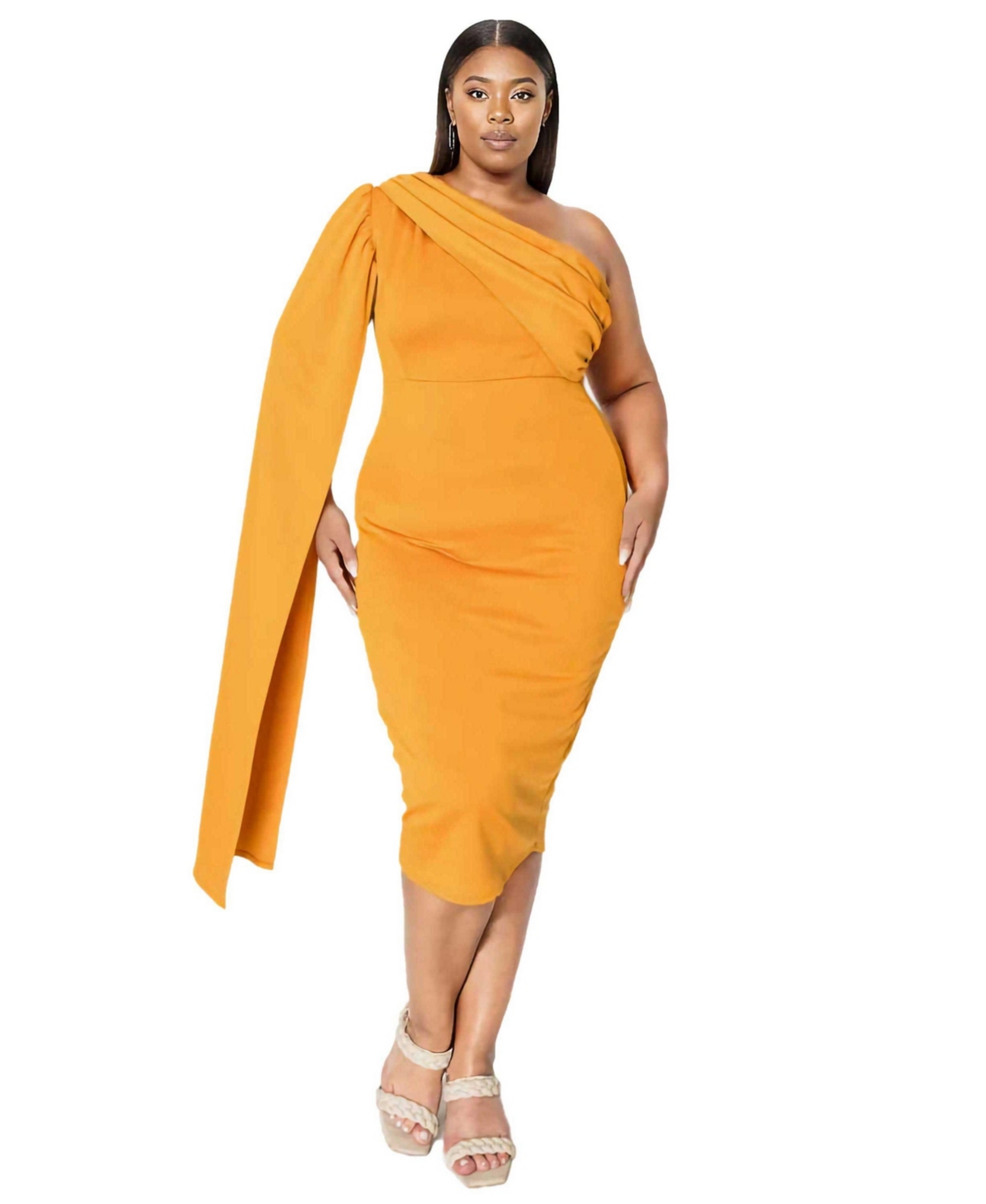 L I V D Plus Size Spade One Shoulder Cape Dress