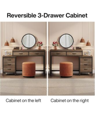 Computer Desk with 5 Drawers, Home Office Desks with Reversible Drawer Cabinet Printer Stand, Industrial PC Desk with Storage, Grey Study Writing Table Workstation for Small Spaces