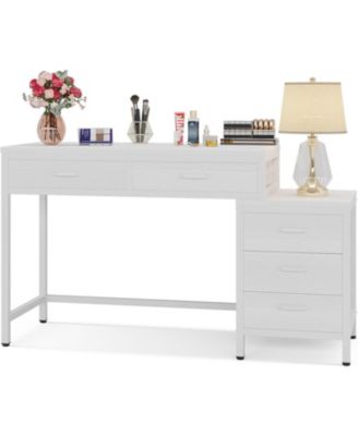 Vanity Desk with 5 Drawers, Makeup Vanity Table Dressing Table with Side 3-Drawer Chest, Make Up Vanities for Women, Girls (Without Mirror)