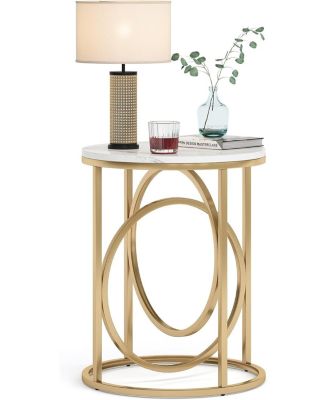 20" Single-Piece Faux Marble End Table with O-Shaped Base Accent Table