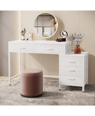 Vanity Desk with 5 Drawers, Makeup Vanity Table Dressing Table with Side 3-Drawer Chest, Make Up Vanities for Women, Girls (Without Mirror)