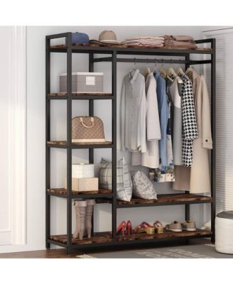 Free-standing Closet Organizer, Heavy Duty Clothes Closet, Portable Garment Rack with 6 Shelves and Hanging rod