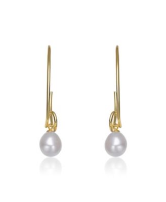 Sterling Silver Gold Plated with Genuine Freshwater Round Pearl Hoop Earrings