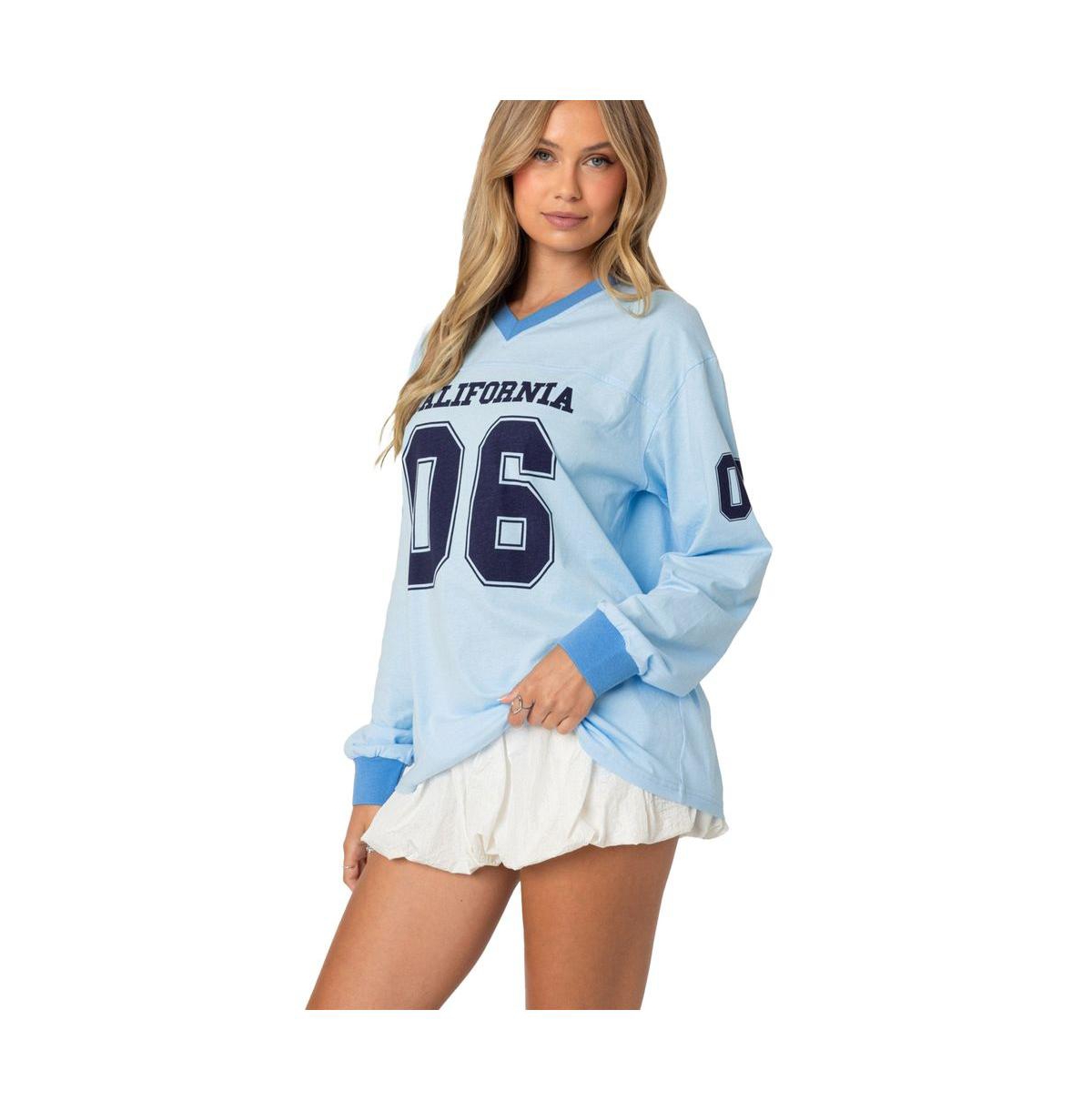 Edikted Women's 06 Oversized Long Sleeve T Shirt - Light-blue