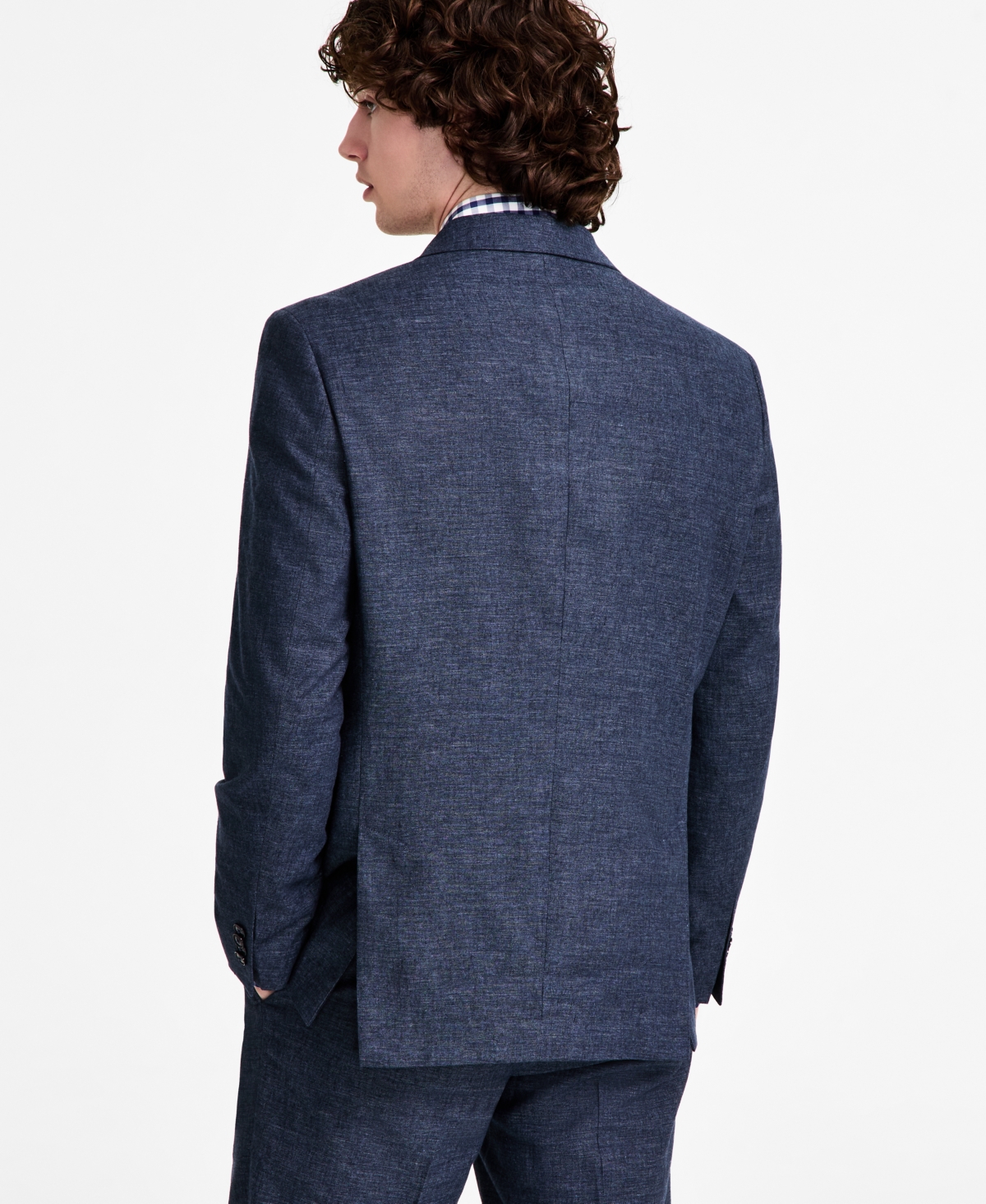 Shop Tommy Hilfiger Men's Modern Fit Double Breasted Linen Suit Jacket In Denim