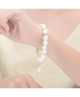 Sterling Silver Gold Plated with Freshwater Round Pearl Bracelet