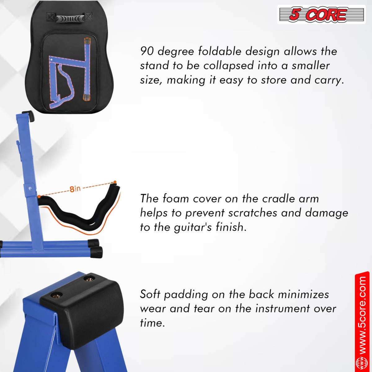 5 Core Guitar Stand Floor A Frame Adjustable Folding Holder With Rubber Feet Heavy Duty Electric Acoustic Bass Cello Stands Pair -- Blue