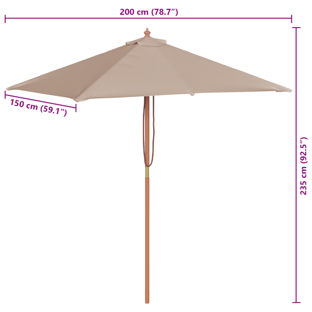 Outdoor Parasol with Wooden Pole 59.1"x78.7" Taupe