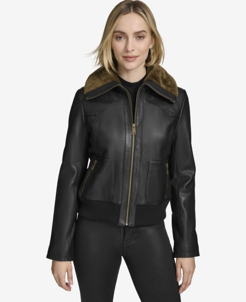 Женские куртки Andrew Marc Black Label Evie Aviator-Style Leather Jacket