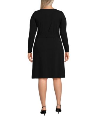 Plus Size Boatneck Long Sleeve Tie Waist Dress