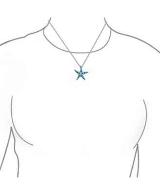 Nautical Beach Pendant Blue Inlay Created Opal Starfish Pendant Necklace For Women For Teen .925 Sterling Silver