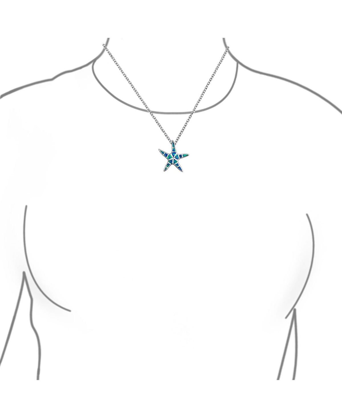 Bling Jewelry Nautical Pendant Blue Inlay Synthetic Opal Starfish Pendant Necklace For Women For Sterling Silver