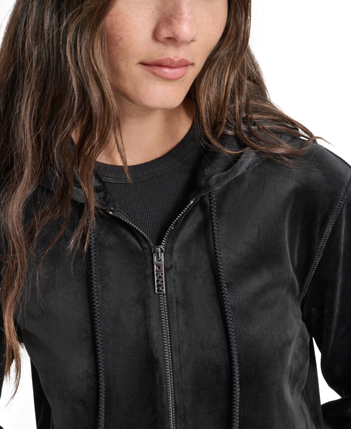 Dkny Jeans Petite Rhinestone Logo Zipper Hoodie