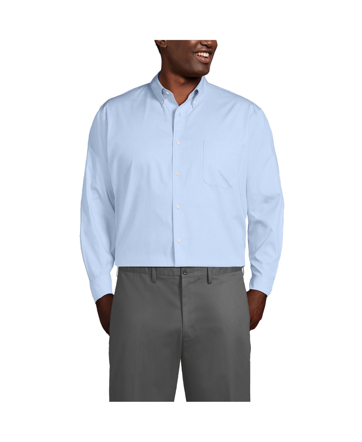 Lands' End Big & Tall Traditional Fit Solid No Iron Supima Pinpoint Buttondown Collar Dress Shirt