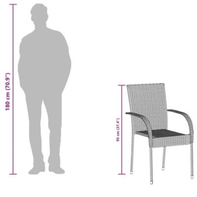 Dining Chair Set of 6 Grey PE rattan, powder-coated steel