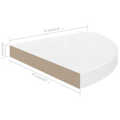 Corner Shelf Set of 4 High gloss white Honeycomb MDF, metal