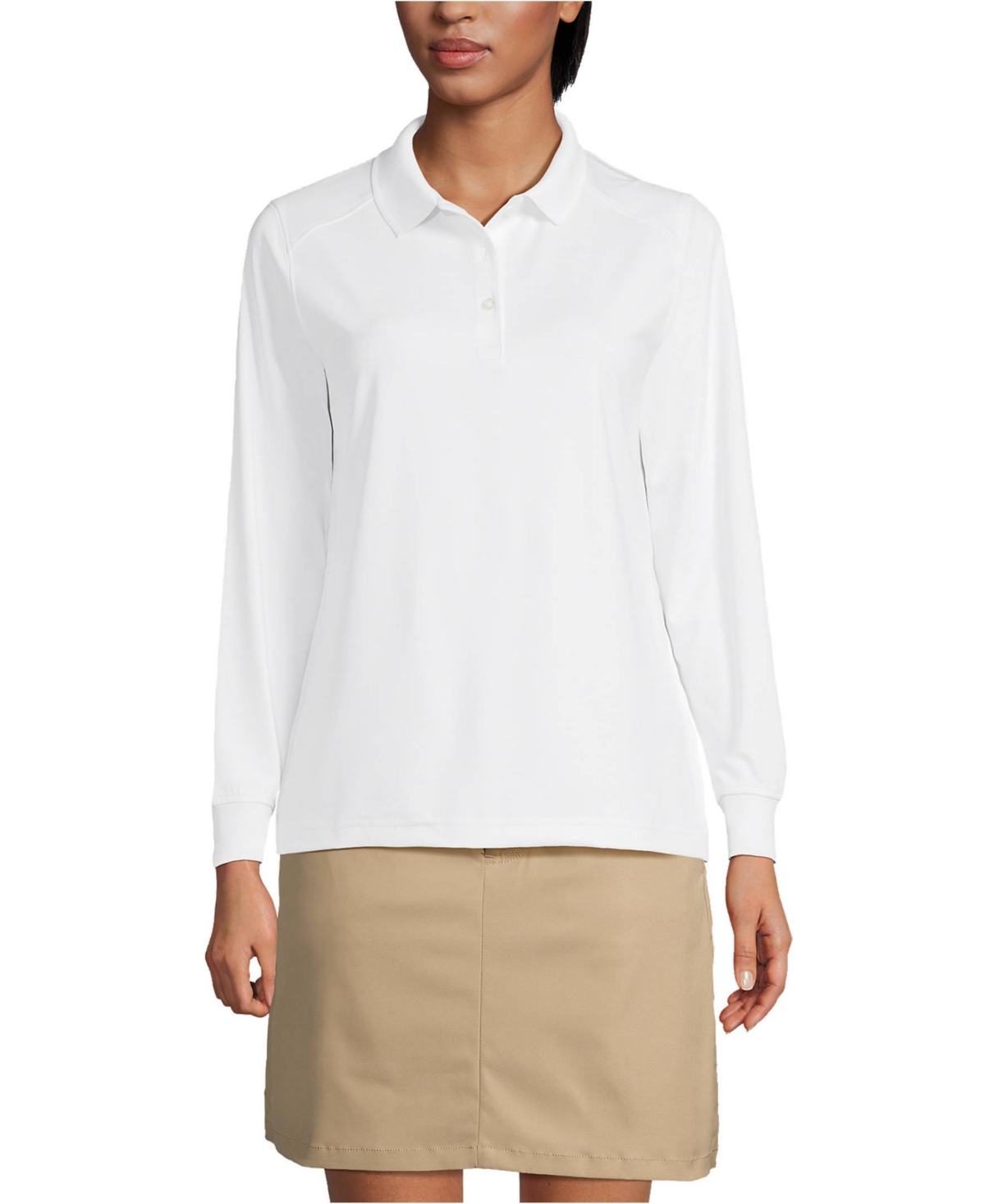 Lands End Women s School Uniform Long Sleeve Rapid Dry Polo Shirt Evergreen Smart Closet