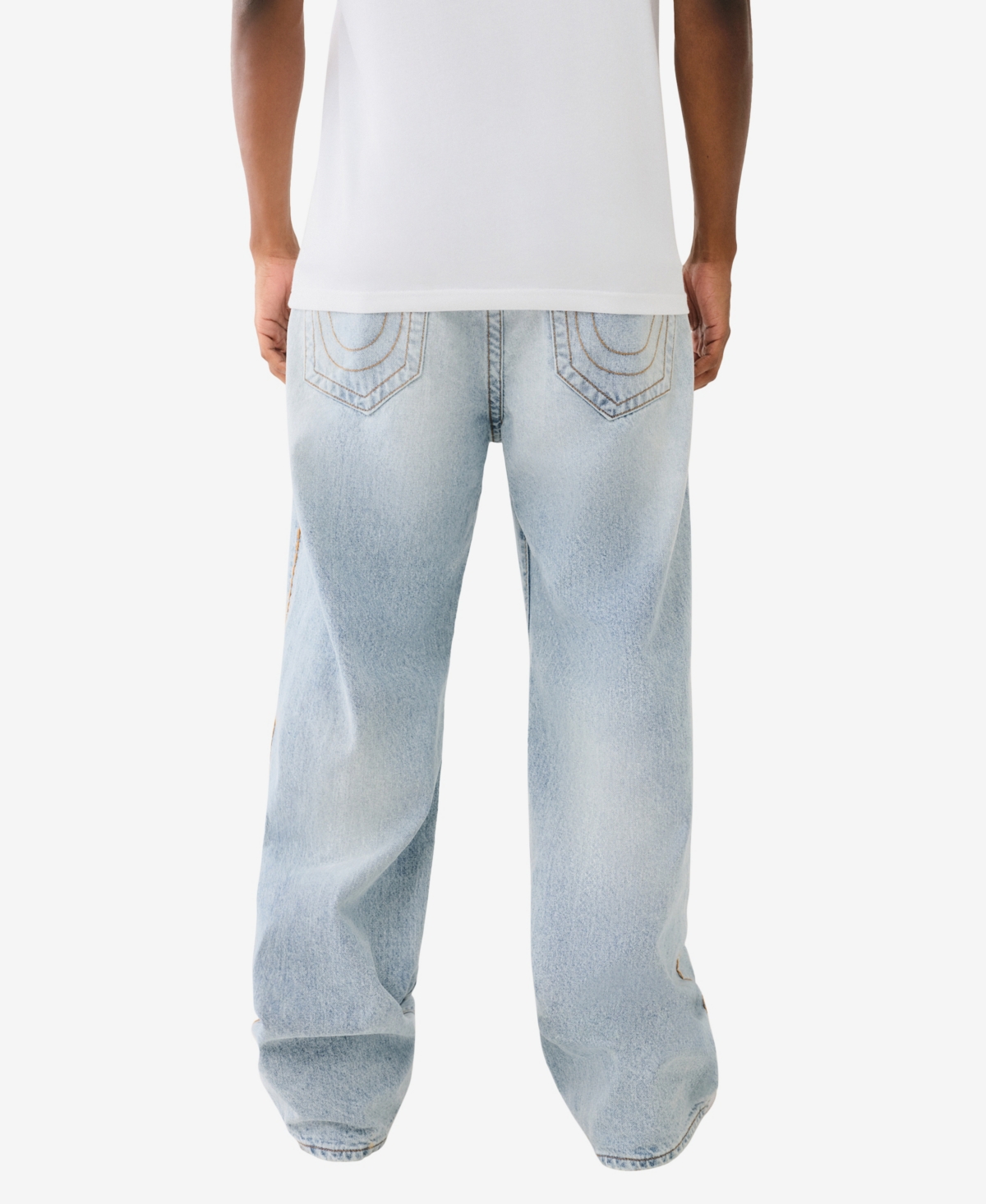 True Religion Men's Vinny Ultra Baggy Super T Side Seam Jeans - Gene Light Wash with Rips
