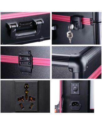 Rolling Makeup Case with Bulb Mirror Adjustable Leg Detachable Wheel