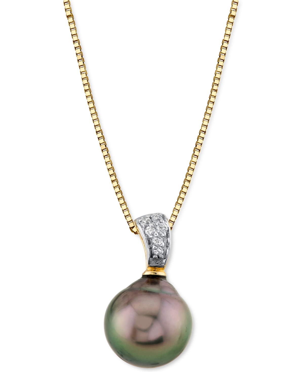 Macy's Cultured Tahitian Baroque Pearl (8mm) & Diamond Accent 18" Pendant Necklace In 10k Gold In Black