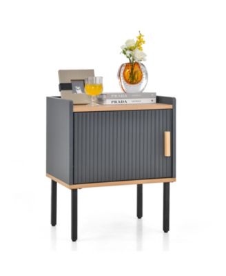 Nightstand Bedside End Table with Door Cabinet for Living Room Bedroom-Gray