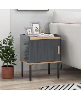 Nightstand Bedside End Table with Door Cabinet for Living Room Bedroom-Gray